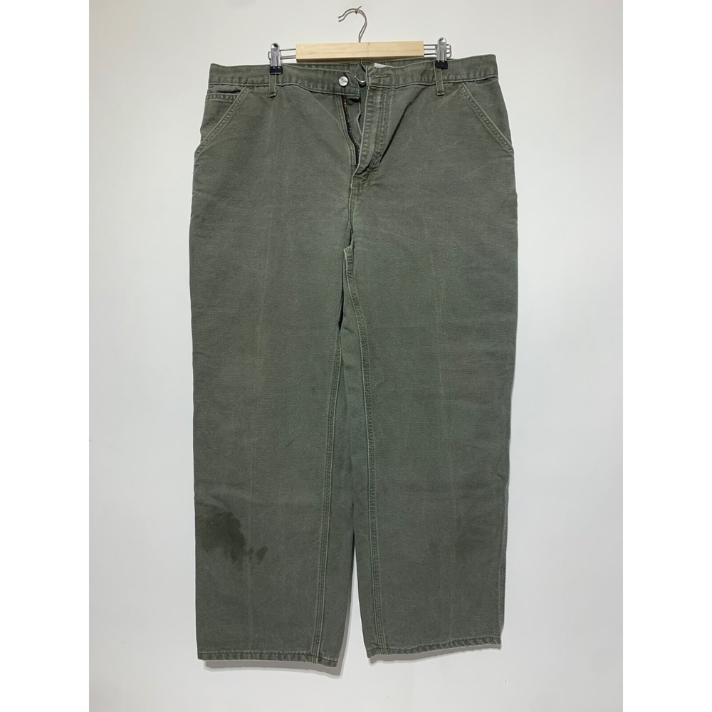Carhartt Men Moss Green Carpenter Work Pants No Size Made in USA Stains Wear Y2K